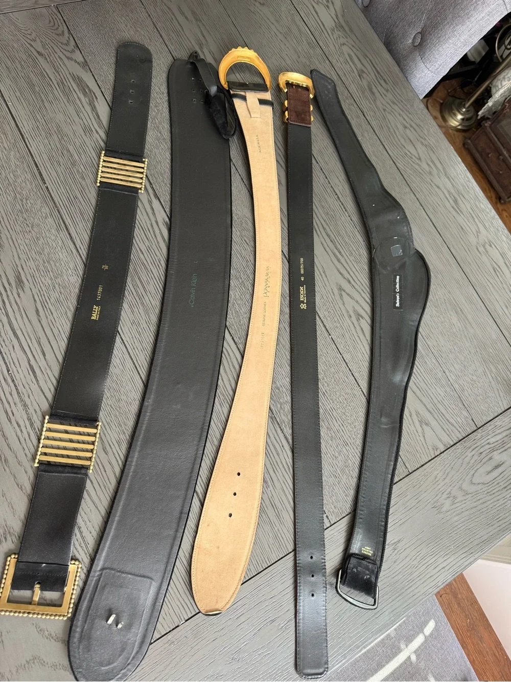 Bally Black and Brown Suede Belts with Gold Hardware